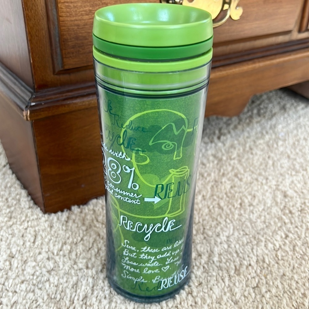 Starbucks green reduce reuse travel mug tumbler .